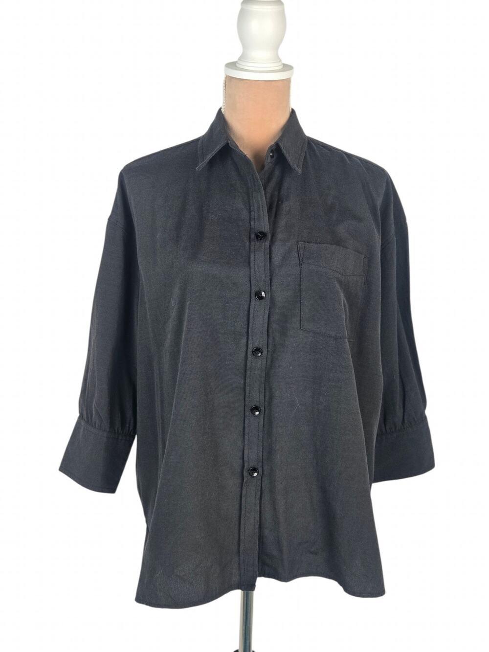 Pomander Place Tuckernuck Button Up Shirt High Low 3/4 Sleeve Black S